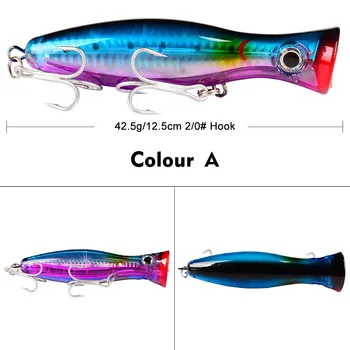 6stk Store Spil 43g 13cm popper fiskeri lokker topwater agn Levende 3D Øjne Bionic Laser hud Kunstig Bas kroge Variant Farver