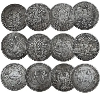Antikke Efterligning Tolv Stjernebilleder Udfordring Mønt Antik Sølv Prægede Arrangementer Samt Mindehøjtideligheder Ferie Gave Collectible Mønt