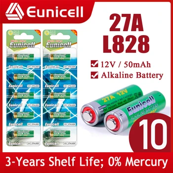 Eunicell NYE 10STK 12V L828 27A Alkaline Batteri G27A MN27 MS27 GP27A A27 V27GA A27BP K27A VR27 for Dørklokker Alarm Power Fjernbetjening