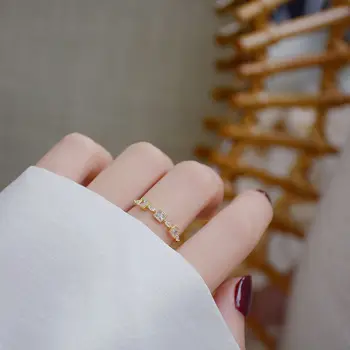 2021 Nye Ankomst CZ AAA Zirkonia Kvinder Ring Justerbar Korean14K Ægte Guld Bling Part Engagement Kvindelige Ringe Smykker Gave