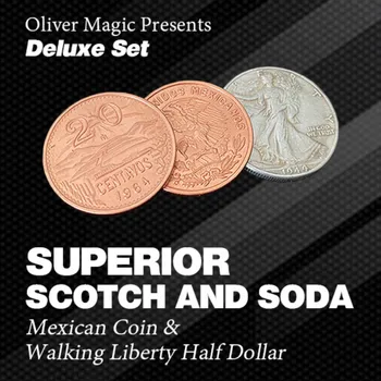 Superior-Whisky og Soda Mexicanske Deluxe Sæt Dobbelt Låsning Mønter Forsvinder Magia Magiske Tricks Til Professionelle Tryllekunstnere