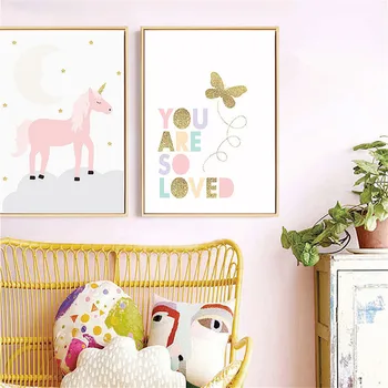 Tegnefilm børneværelset Dekoration Maling Pink Pige Pige Soveværelse Hængende Maleri Dejlige Kanin Pony Dyr vægmaleri
