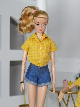 Gul shirt + jeans short / original tøj tøj tøj Til 1/6 BJD Xinyi FR ST Barbie Dukke / doll tøj