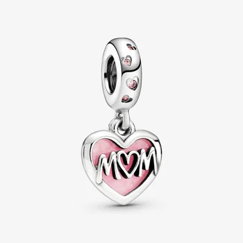 2021 Mors Dag 925 Sterling Sølv Perle Dobbelt Hjerte Split Dingle To-tone Rose Heart Charm Armbånd Smykker at Gøre DIY Gave