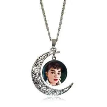 EJ Glasur Smykker Med Sølv Belagt Glas Facetslebet Crescent Moon Choker Lang Halskæde Til Kvinder, Mænd Audrey Hepburn