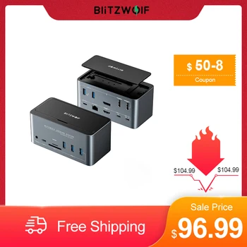 BlitzWolf BW-TH13 USB-C-Dockingstation 18-i-1 M. 2 SSD Kabinet Firedobbelt Skærm, SD/TF Kort Slot Power 100W Levering