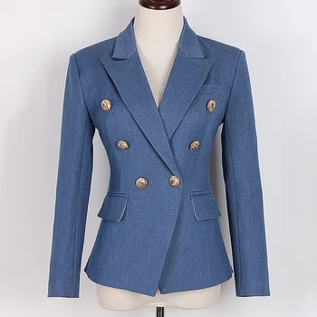 CHICEVER Vintage Elegante Blazer Til Kvinder Hak langærmet Slim Blå Kontor Dame Plus Size Blazere Kvindelige Mode Nye Klæder
