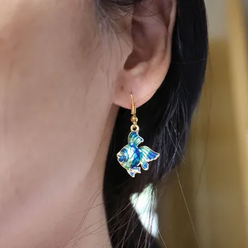Fashion grøn blå fisk øreringe til kvinder, Oprindelige design søde krog øreringe olie drop øreringe