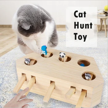 Kat Jagt Toy Jage Mus i Massivt Træ Interaktive Labyrint Pet Ramt Hamster, Kat Ramt Gophers Med 3/5-hul Mus Bunden Pet Spil