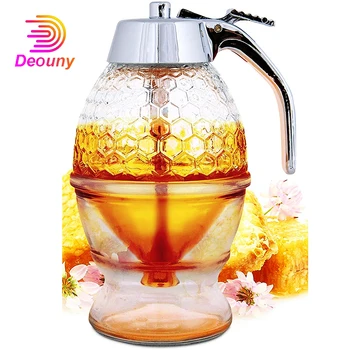 DEOUNY Honning Dispenser Ingen Dryp Akryl ahornsirup Dispenser Smuk Kam Formet Pot Krukke Med Stå Køkken Hjem Drinkware