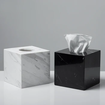 Natursten, Marmor Tissue Box Holder med Aftagelig Gennemsigtig Bund