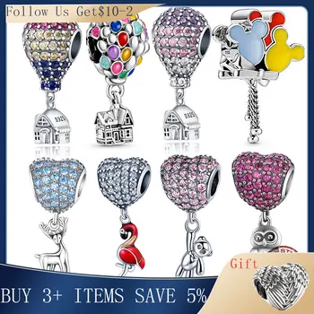 925 Sterling Sølv Zircon Varm luft Ballon og Kærlig Hængende Bære Charms Passer Oprindelige Pandora Armbånd For Kvinder Smykker Gave