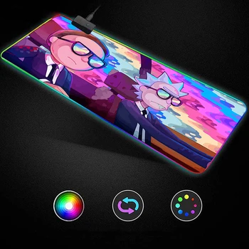 Rick Morty mønster design Animationsfilm RGB Gaming musemåtte Gamer-Tastatur, Bruser, Non-slip Gummi LED musemåtten