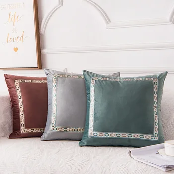 Europa-Suede Vintage Broderet Pillowcover Solid Farve Sofa Dekorativ Pude Sengen Ryglæn Flytbare Vask dekorative