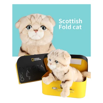 National Geographic, Proppet Kat Legetøj, Livagtige Scottish Fold Kat Plys Legetøj Med NG Max Suprise Gaver