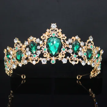 Barok Luksus Sølv Forgyldt med Blå Crystal Crown for Kvinder Brud Tiara Dronning Bryllup Kroner Medaljon Hår Jewely Tilbehør
