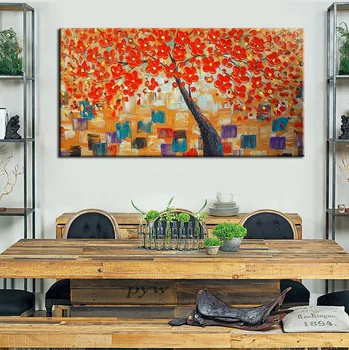 Moderne Håndmalet Abstrakte Store Guld Penge Træ, Blomst 3d Olie Maleri På Lærred Home Decor Væg Kunst Billede Til stuen