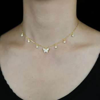 ægte 925 sterling sølv kæde Sommerfugl Halskæde Kvindelige Skinnende Krystal Mode Nye Design Smykker Party Gave
