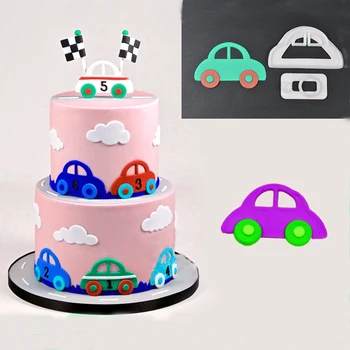 2stk 3D Lille Bil Plast Fondant Cutter Kage Sugarcraft Skimmel Fondant Cupcake Dekoration Værktøjer Til Kiks Cupcake Wienerbrød