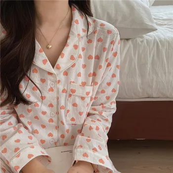Fremmede Kitty Komfortable Trykt Kvindelige Studerende 2021 Smarte Løs Bomuld Mode Langærmet Nattøj Home Wear Pyjamas Passer