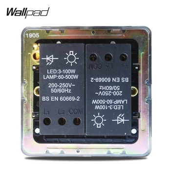 Wallpad Sort Nikkel 2 Banden 2-Vejs Dobbelt LED Lys Lysdæmper Tryk På Off Panel Rustfrit Stål Metal-Knappen