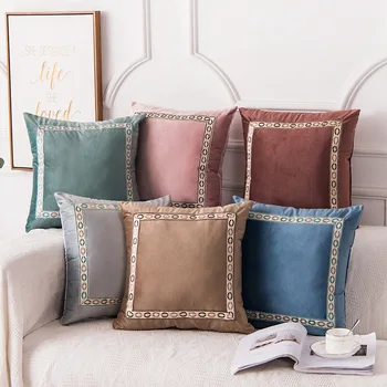 Europa-Suede Vintage Broderet Pillowcover Solid Farve Sofa Dekorativ Pude Sengen Ryglæn Flytbare Vask dekorative