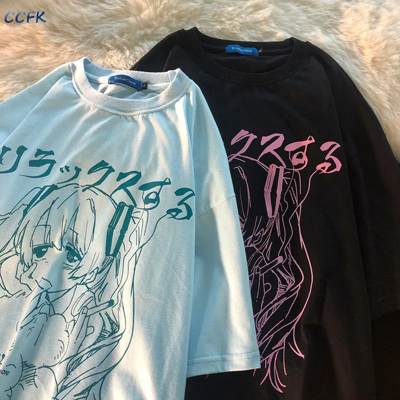 Køb online Emo Tøj Sød Punk T-shirt Kvinder Sommeren 2021 Japansk Harajuku Animationsfilm Løs Studerende Kortærmet Skjorte Grunge æstetiske Toppe Og Tees < www.brysterhelelivet.dk