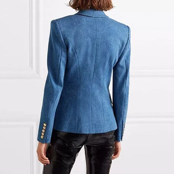 CHICEVER Vintage Elegante Blazer Til Kvinder Hak langærmet Slim Blå Kontor Dame Plus Size Blazere Kvindelige Mode Nye Klæder