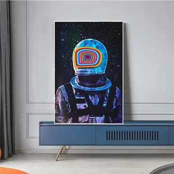 Sjove Astronaut Lærred Maleri Moderne Og Kreative Væg Plakater Rainbow Kosmonaut I Rummet Print Kunst Billeder Til Stue Indretning