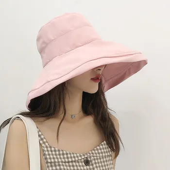 Solhatte til Kvinder Sommeren Sød Pink Solid Elegant Bred Store Side Hat Womens Alle-match Smarte Harajuku koreansk Stil Damer Nye Casual