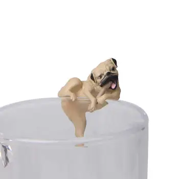 Nye Ankomst Realistisk Mini Mops Hund Figur Hængende på Cup Rim DIY Fe-Have Tilbehør Engros Dropshipping