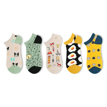 10 stk = 5 par Nye ins kvinder sokker oprindelige efteråret tynde sokker med søde tegneserie Japansk bomuld slipper socks women