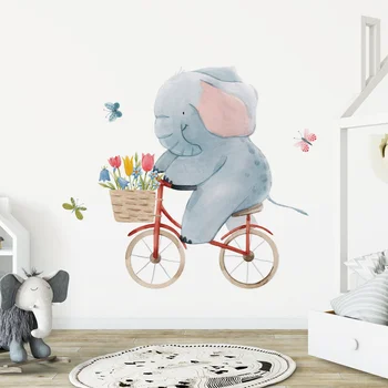 Søde Elefant Butterfly Ballon Selvklæbende Vægoverføringsbilleder Tegnefilm Vinyl Væg Udsmykning Børnehaven Dekorative Wallstickers
