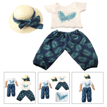 1 Sæt 18 tommer Doll Tøj og Tilbehør til Amerikansk 18 tommer Dukke Sommer Kostumer T-shirt + Bukser + solhat Blad Element