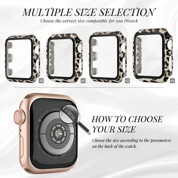 360 Fuld Bumper Hårdt Watch Tilfældet For Apple Ur 6 SE 5 4 3 2 1 Leopard Skærm protektor dække Hærdet glas til iwatch 5