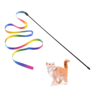 Funny Cat Stickcat Legetøj Interaktive Rainbow Bånd Kat-teaser Stick Sjove Kat Stick til Kat Tilbehør Pille Legetøj