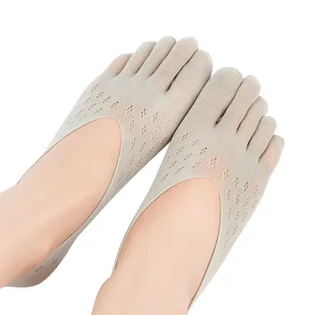 Fashion Kvinder Sommer Yoga-Sokker Low cut usynlige, non-slip ultratynde Åndbar Tå Sokker Sport Kører Fast Fem-finger Sokker