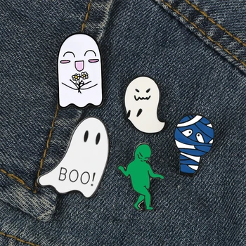 Boo Ghost Emalje Pin Søde Grønne Alien Badges Brocher Revers Denim Shirt Jakker Taske Tegnefilm Pins Mode Smykker til Børn Gaver