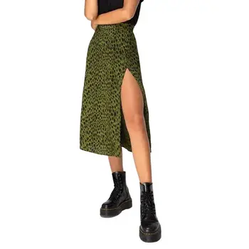 Sommeren Split Leopard Nederdele 2021 Grønne Mode Lang Nederdel Sexede Kvinder Streetwear Løs Dame Tøj Skort for Piger