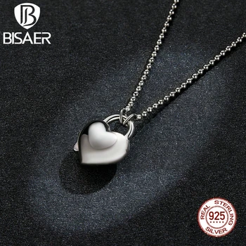 BISAER Heart lock Halskæde Til Kvinder 925 Sterling Sølv, Platin Belagt Luksus Mærke Mode Smykker, Tilbehør, Mode EFN227