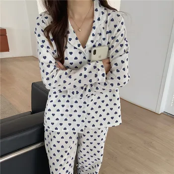 Fremmede Kitty Komfortable Trykt Kvindelige Studerende 2021 Smarte Løs Bomuld Mode Langærmet Nattøj Home Wear Pyjamas Passer