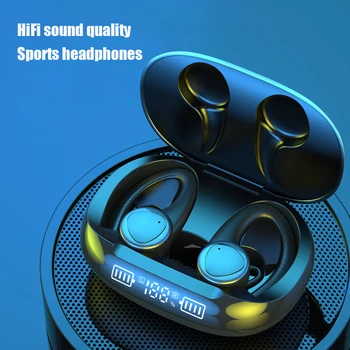 TWS Ear Hook-Hovedtelefoner Bluetooth-V5.1 Wireless Sports Headset med støjreduktion Musik Hovedtelefoner Øretelefoner Med Mikrofon til Smartphone