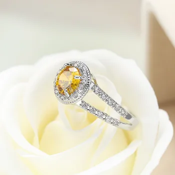Anillos Yuzuk Luksus Kvindelige Pige Krystal med CZ Ring i 925 Sterling Sølv, Gul Ring Løfte forlovelsesringe For Kvinder