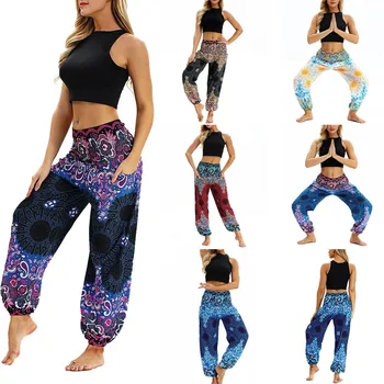 KLV Mænd Yoga Pants Kvinders Afslappet Hippie Løs Yoga Bukser med Baggy Boho Aladdin Harem Bukser Yoga Bukser Kvinder, Høj Talje Yoga #C