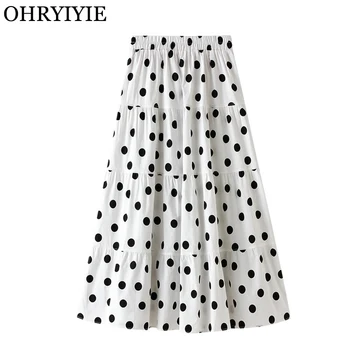 OHRYIYIE Sort / Hvid Mode koreanske Elegante Polka Dot A-Line Nederdel Kvinder 2020 Høj Talje Midi-Lang Nederdel Kvindelige Solen Skole Nederdel