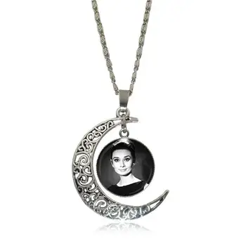 EJ Glasur Smykker Med Sølv Belagt Glas Facetslebet Crescent Moon Choker Lang Halskæde Til Kvinder, Mænd Audrey Hepburn